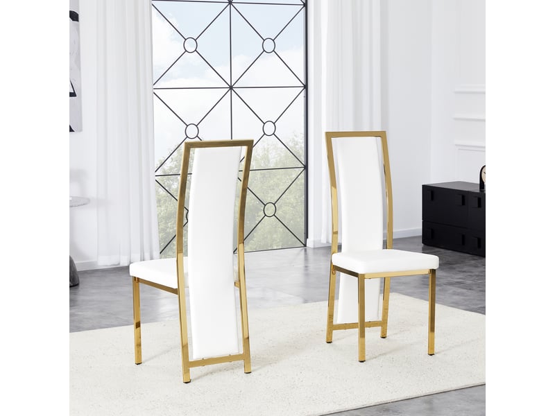  Lot de 2 chaises de salle à manger à dossier haut blanc et doré evryae  - Conforama B
