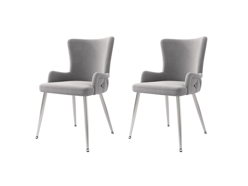  Lot de 2 chaises de salle à manger,55x49x85 cm,velours et métal argenté,gris  - Conforama A