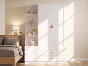 Armoire 3 porte(s) battante 2 tiroir(s) <strong>LEYTN</strong> <strong></strong> coloris blanc largeur 135 cm