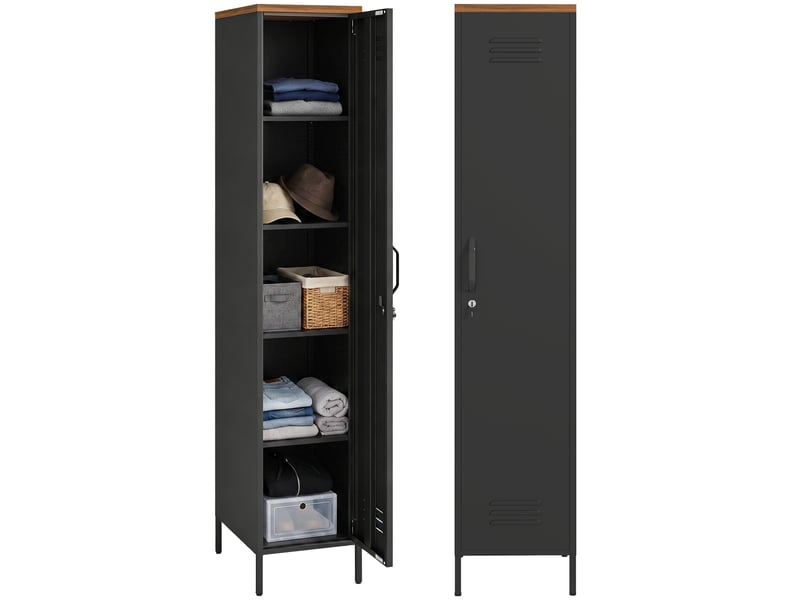  Armoire métallique de style industriel avec étagères réglables, idéale pour la chambre, le garage ou le bureau, noire.  - Conforama A