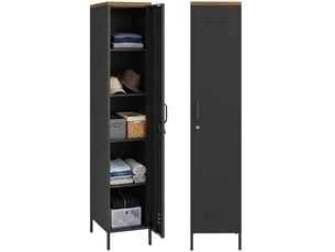 Armoire métallique de style industriel avec étagères réglables, idéale pour la chambre, le garage ou le bureau, noire.