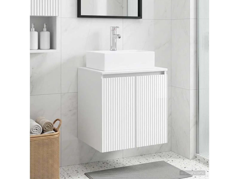 Vanité de lavabo mural, meuble de rangement blanc brillant 49.5x41x62.5 cm - Conforama B