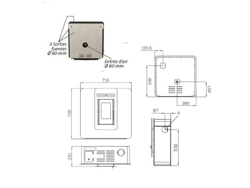  Poêle à granulés étanche corina 6 kw mural - blanc  - Conforama C