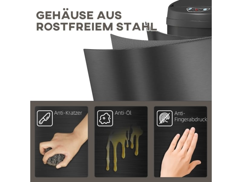 Poubelle à capteur 42 l en inox, sans contact, fermeture douce, pour cuisine hygiénique - Conforama E