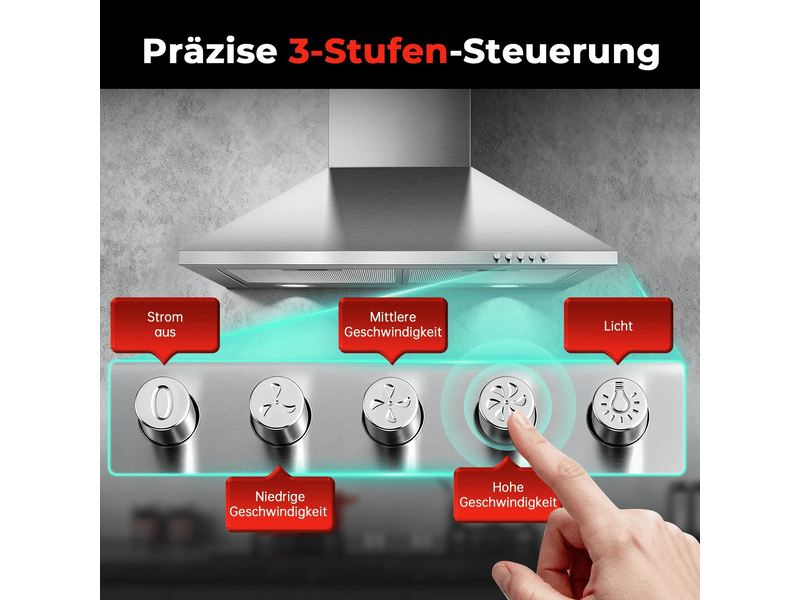 Hotte aspirante murale 60 cm en acier inoxydable, 400 m³h, évacuation ou recyclage, filtres à graisse et éclairage led - Conforama D