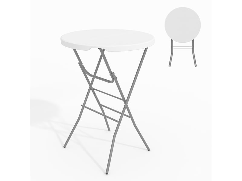  Table de bar pliante extérieure, table mange‑debout, table pour terrasse événement buffet, 110 cm, blanc  - Conforama A
