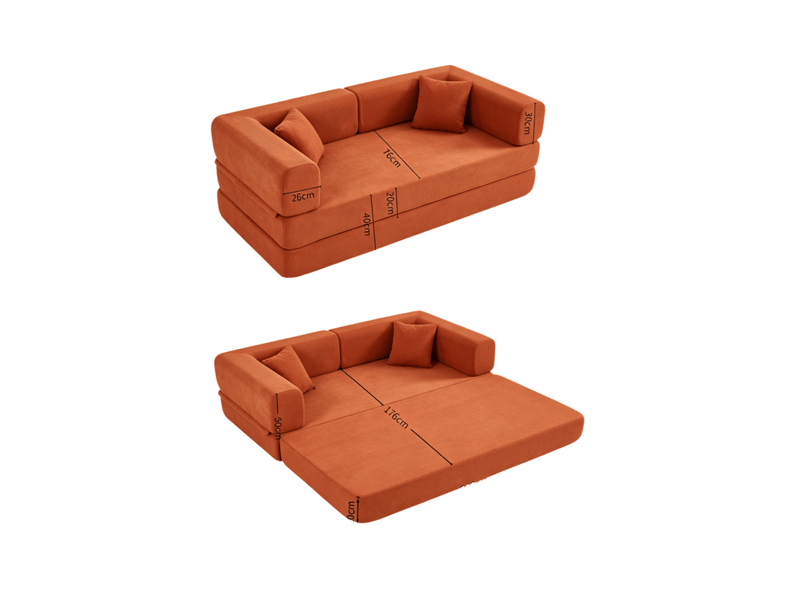 Canapé convertible 2 places 200x100x70 cm – orange – couchage d'appoint pliable pour salon et studio - Conforama C
