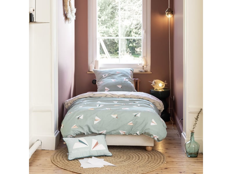  Parure de lit enfant 140x200 coton terre de nuit petits papiers  - Conforama A