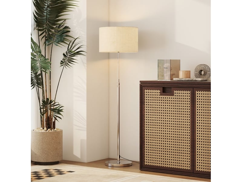  Lampadaire réglable 133-168 cm avec télécommande, abat-jour tissu beige et acier  - Conforama B