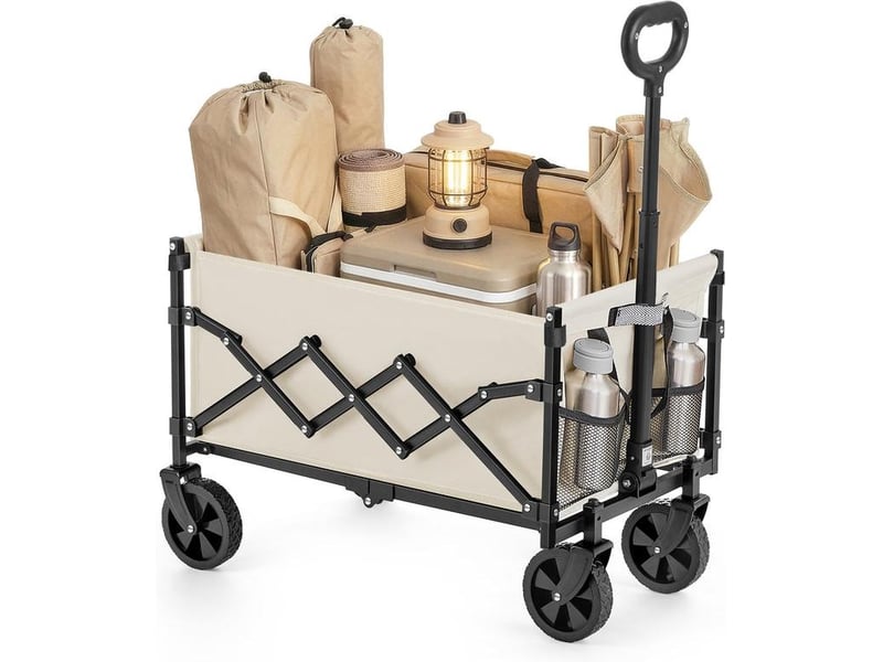  Chariot de transport pliable extérieur 42 x 67 x 90,5 cm grande capacité 90 litres finition robuste en acier beige sable 12_0012824  - Conforama A