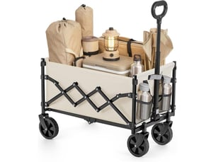 Chariot de transport pliable extérieur 42 x 67 x 90,5 cm grande capacité 90 litres finition robuste en acier beige sable 12_0012824