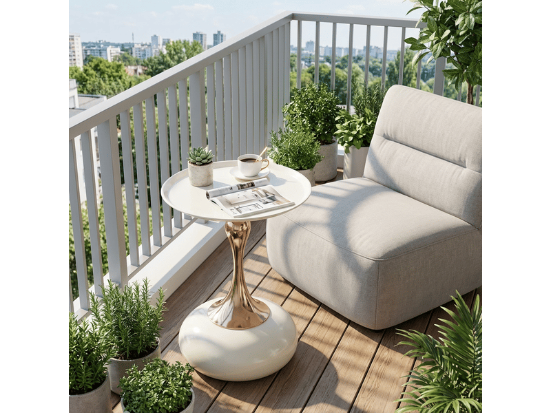  Table d'appoint ronde, 38x54 cm, style moderne, acier carbone, blanc et doré  - Conforama B