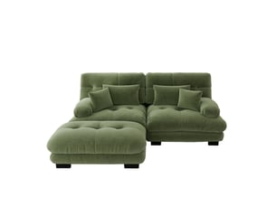 Canapé d'angle modulaire 2 places en chenille vert avec ottoman mobile