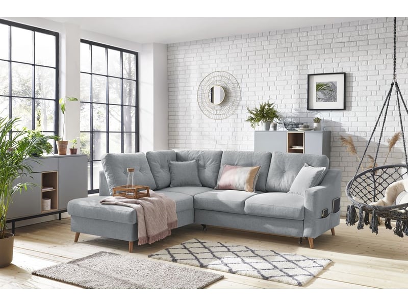 Bobochic canapé d'angle l convertible sweden gris clair angle gauche SWEDEN - Conforama B