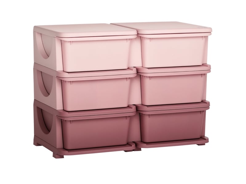  Meuble de rangement enfant 75 x 37 x 56,5 cm rose en plastique, 6 bacs amovibles pour jouets et vêtements  - Conforama A