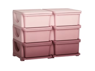Meuble de rangement enfant 75 x 37 x 56,5 cm rose en plastique, 6 bacs amovibles pour jouets et vêtements