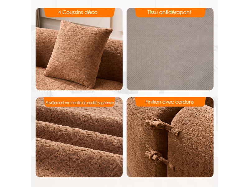  Canapé modulable incurvé,275x115x63 cm,4 places,chenille,caramel  - Conforama E