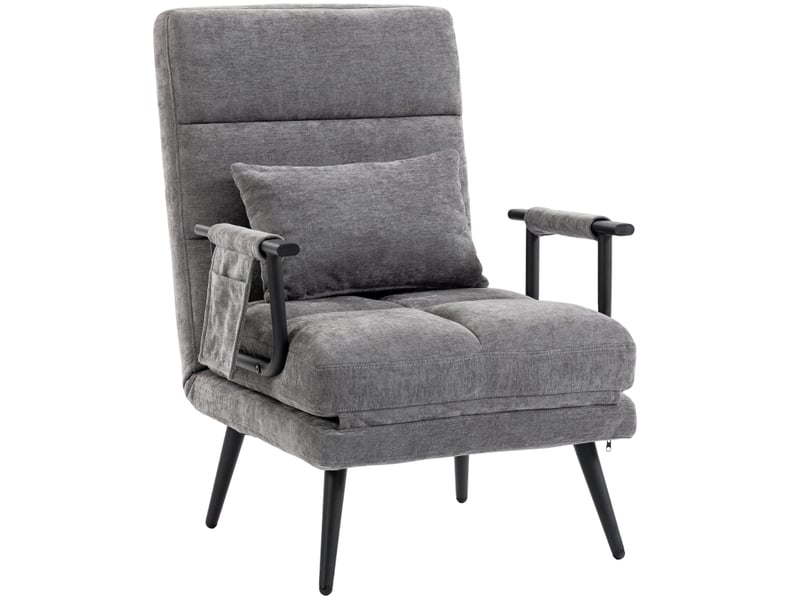 Fauteuil convertible 3 en 1 gris en tissu chenille, dossier réglable, fauteuil lit 1 place pour petit espace et chambre d'appoint - Conforama A