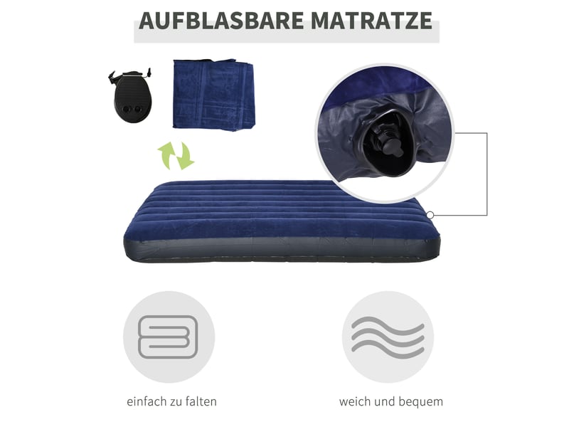  Tente de camping surélevée 2 places 193x145x180 cm – verte – matelas gonflable et pompe inclus  - Conforama E