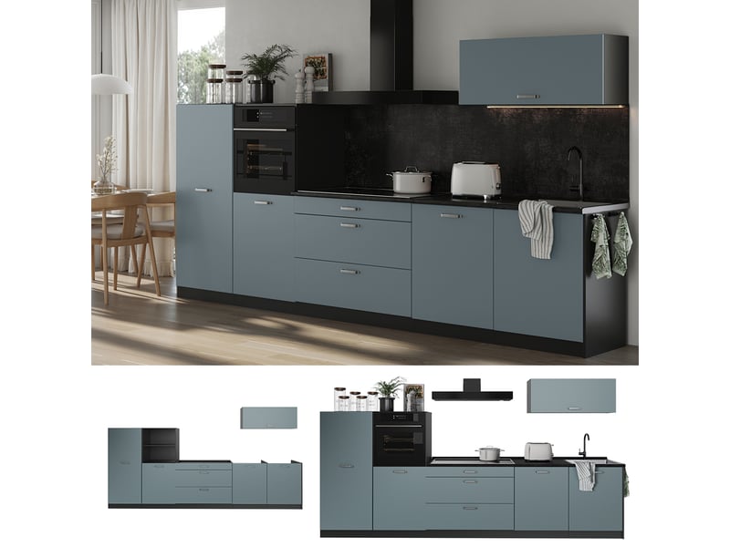  Vicco cuisine, bleu-grisanthracite, 340cm sans plan de travail  - Conforama D