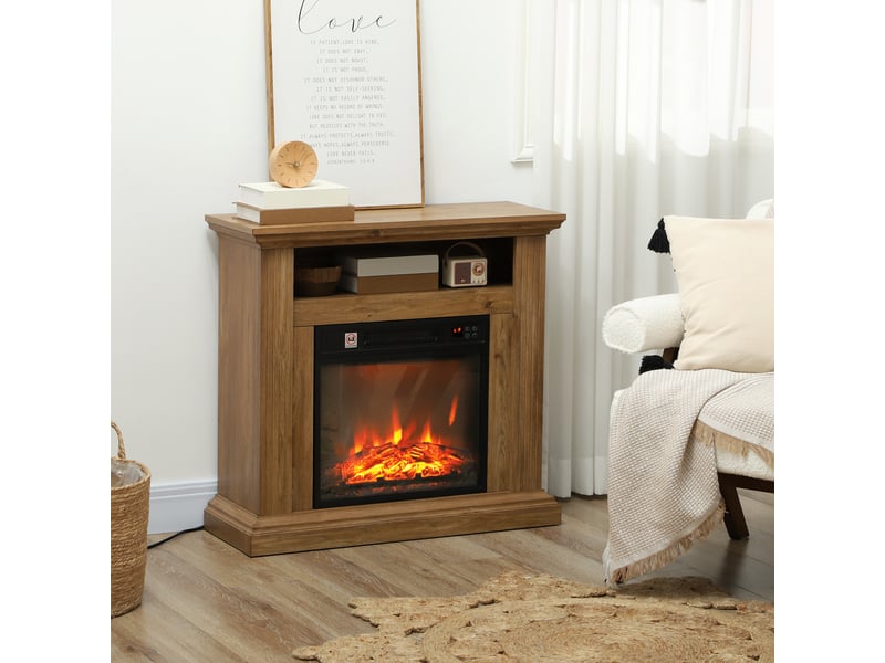  Cheminée électrique 1800 w avec effet flamme 3d, thermostat, minuterie et télécommande, marron  - Conforama D