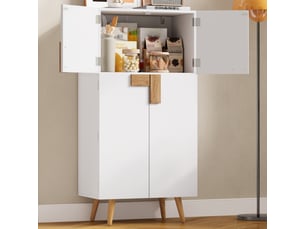 Armoire de cuisine colonne haute avec 4 portes, rangement avec étagères sur portes et tablettes réglables