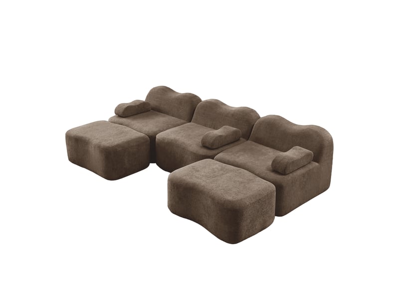 Canapé d'angle, canapé modulable – 3 places, avec accoudoirs, forme u, assise profonde, marron, mousse haute densité - Conforama B