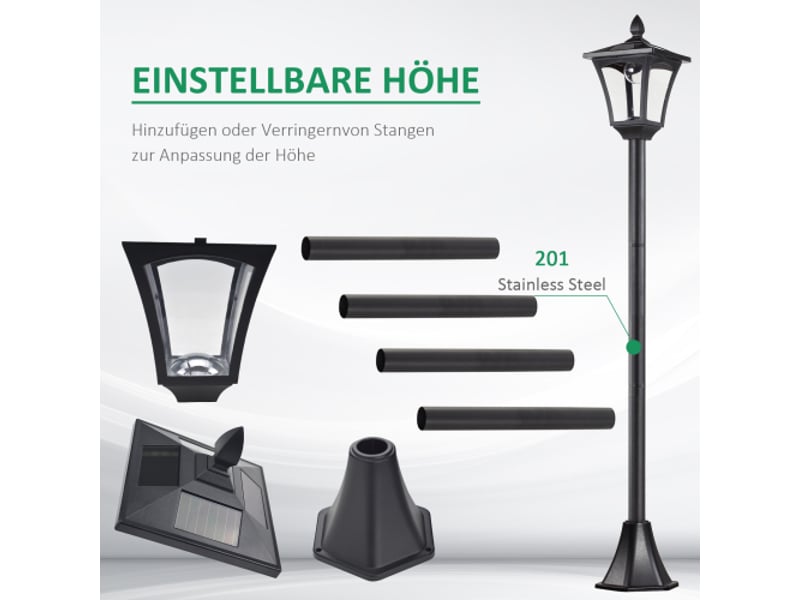  Lanterne solaire de jardin led 40 lm, noire, 18 x 18 x 160 cm, éclairage d’allée  - Conforama E