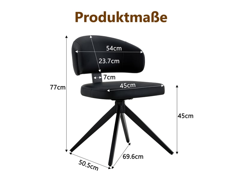  Lot de 2 chaises de salle à manger pivotantes noires en pu avec dossier arrondi  - Conforama E