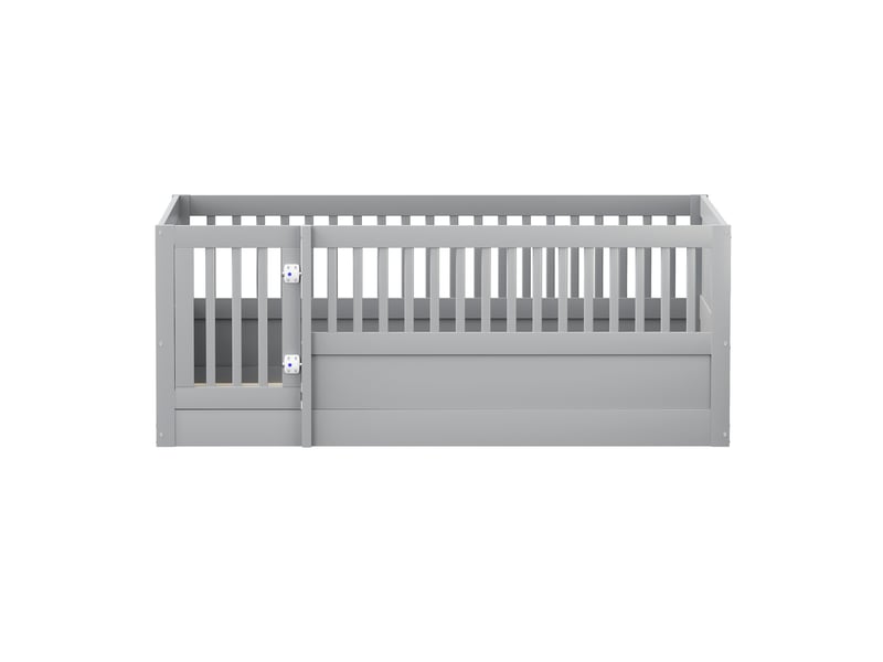  Lit enfant 140x200cm,lit double,lit au sol en bois massif avec clôture et 1 petite porte,gris lit enfant gris - Conforama D