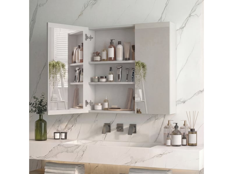  Armoire de toilette led 2 portes - 70 x 13.5 x 60 cm-blanc - meuble de salle de bain avec éclairage 3 couleurs, antibuée et double miroir  - Conforama C