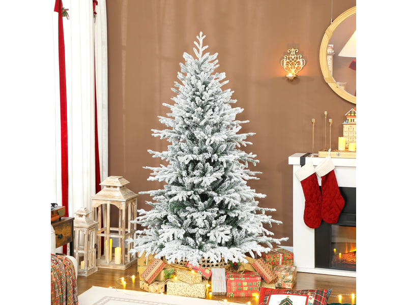  Sapin de noël artificiel floqué de neige 180 cm, arbre de noël avec 1815 branche, vert, support en métal pliable  - Conforama D