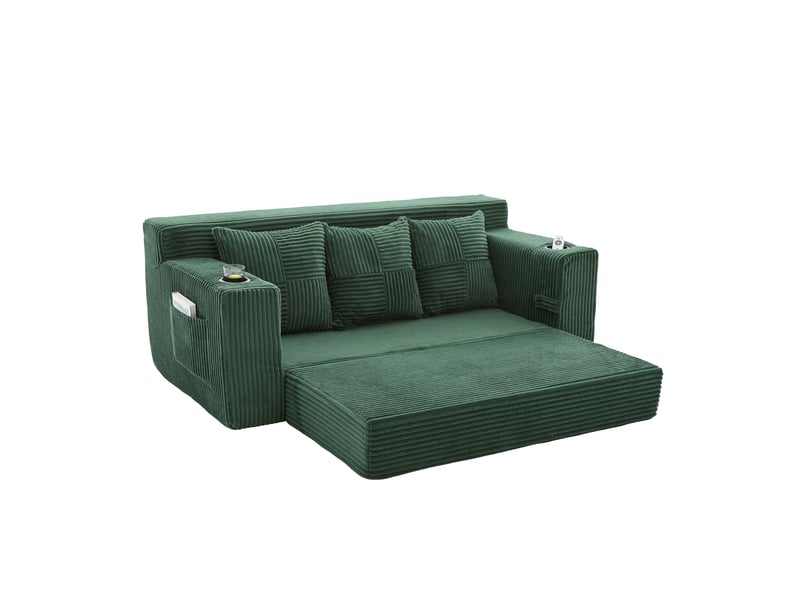  Canapé 3 places en velours côtelé, sans montage, design modulaire, porte-gobelets, rangements latéraux, 172×87×64 cm  - Conforama A