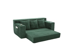 Canapé 3 places en velours côtelé, sans montage, design modulaire, porte-gobelets, rangements latéraux, 172×87×64 cm