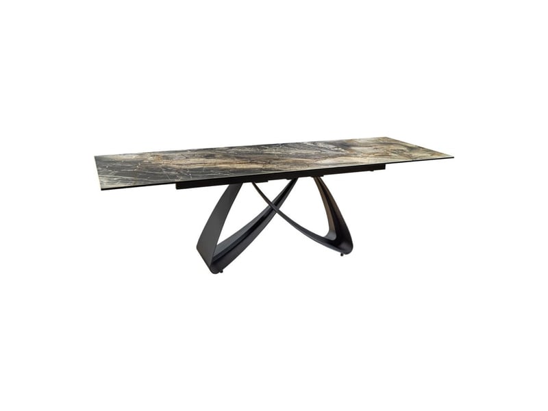  Table de salle à manger zarel – extensible 180 à 260 cm – céramique et verre trempé – aspect marbre gris taupe  - Conforama A