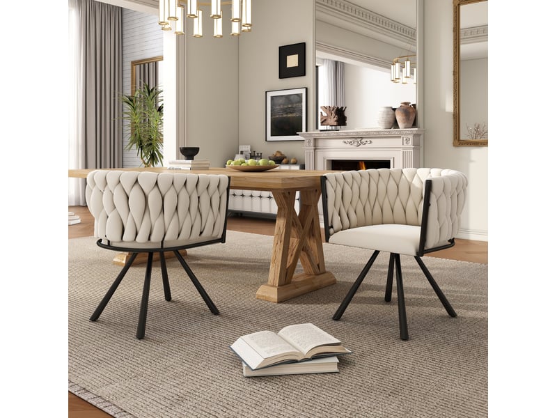  Chaise de salle à manger pivotante à 360 degrés lot de 6 avec dossier ergonomique en velours beige  - Conforama E