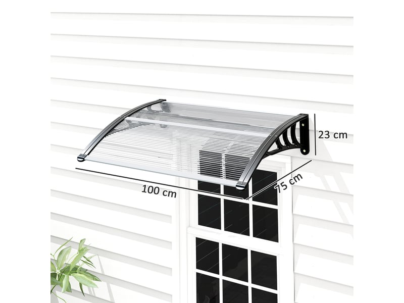  Auvent de porte d'entrée 100 x 75 cm, auvent adossé, polycarbonate transparent  - Conforama E