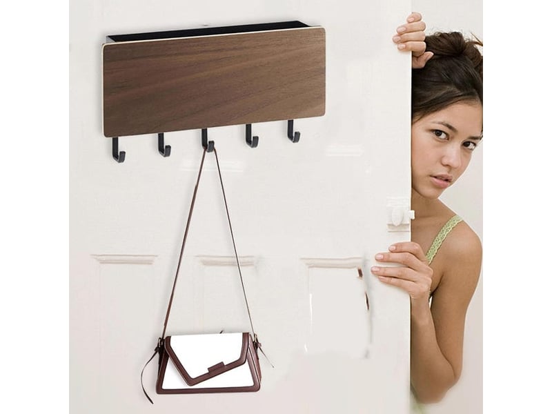 Porte-clés mural en bois avec 5 crochets, organiseur de courrier (couleur bois de noyer, marron YSK0003560LY - Conforama C