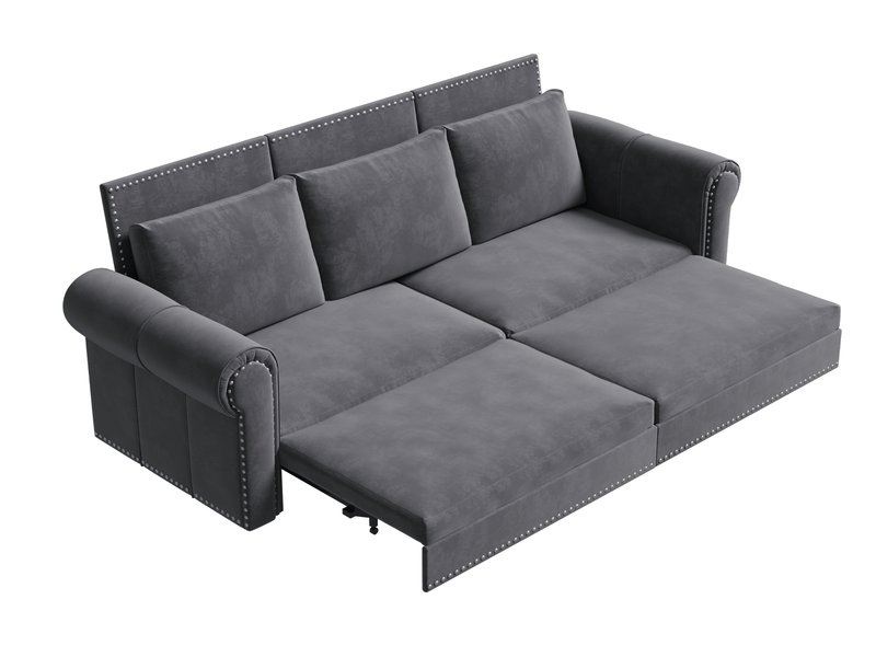 Canapé convertible 3 places 238x90x98 cm en velours gris - Conforama R