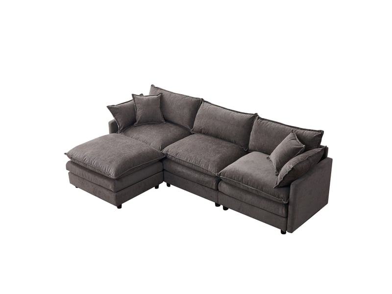  Canapé d'angle modulable 3 places avec méridienne et pouf - chenille gris - 267x154x85 cm  - Conforama A