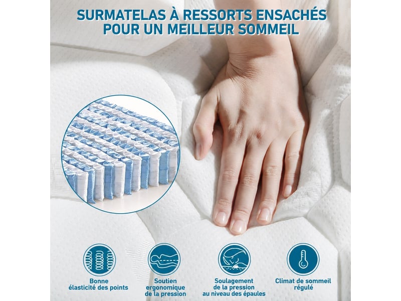  Lit double 140 x 200 cm avec coffre, matelas inclus, led et usb, en lin gris  - Conforama E