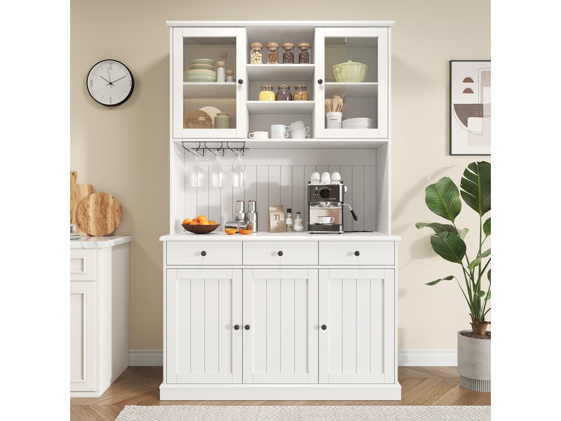  Buffet vitrine 120x40x191 cm avec portes vitrées, porte-verres, rangements modulables et prises usb intégrées  - Conforama B