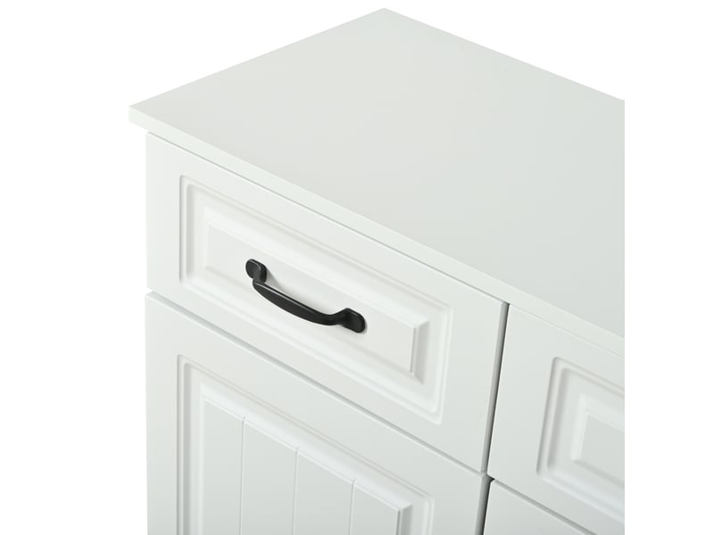 Buffet blanc 160 cm en mdf à façade rainurée, avec 4 tiroirs, 4 portes, étagères réglables et poignées métalliques noires  - Conforama W