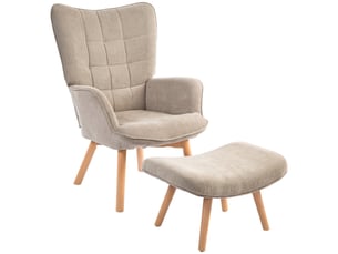 Fauteuil d'appoint avec repose-pieds, fauteuil inclinable aspect velours côtelé, fauteuil à pieds en bois, pour salon, marron clair