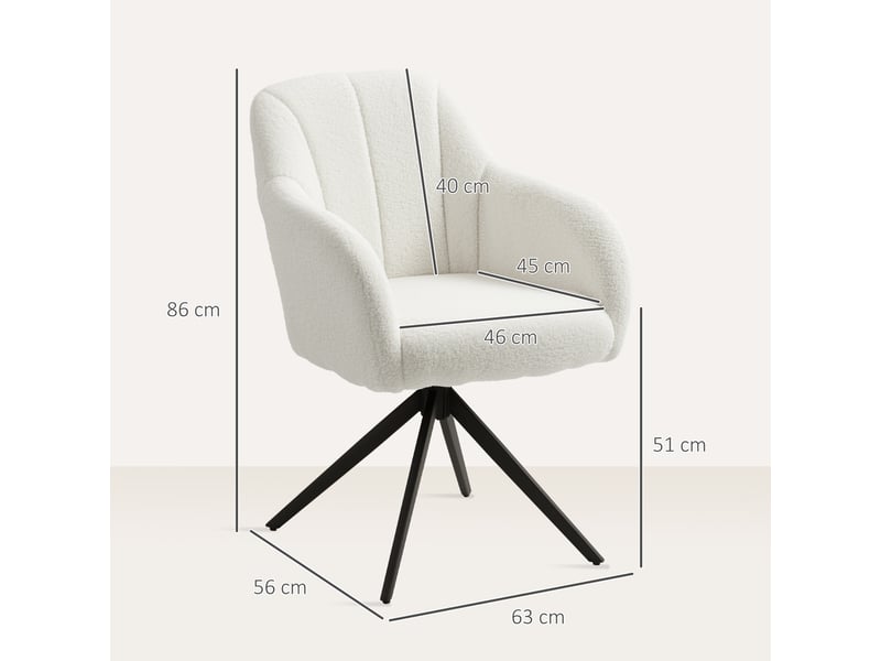  Fauteuil de salon pivotant capitonné grand confort piètement en acier et tissu effet polaire teddy blanc  - Conforama E