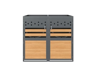 Cache-poubelles 2 bacs 120-240 l anthracite, toit végétalisable, portes effet bois