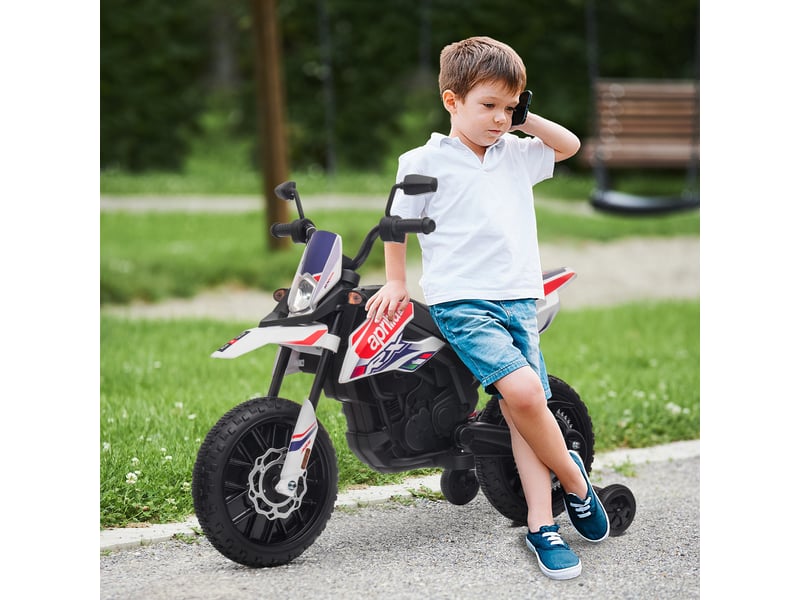  Moto électrique pour enfants de 37 à 96 mois, équipée de deux moteurs 12 v, de roues amovibles et supportant jusqu'à 30 kg. Couleur : blanche.  - Conforama C