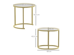 Lot de 2 tables basses empilables, ø50x50,5 cm et 60x36x43,5 cm, acier, coloris or