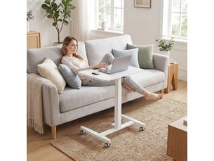 Bureau assis-debout réglable en hauteur, table roulante avec plateau inclinable, butée de sécurité, blanc, 60.5x52cm