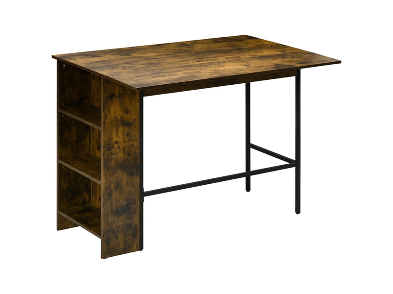  Ilot centra table de bar plateau rabattable  latéral et 3 étagères 120 x 76 x 91,4 cm brun rustique  - Conforama B